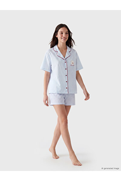 LC Waikiki Collared Neck Striped Women's Shortie Pyjama Set