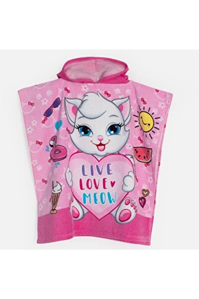 Cumpara-Istet Pink Cotton Beach Poncho Towel with Cat 60 x 120 cm