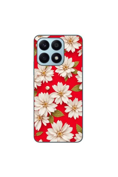 OEM Husa compatibila cu Honor X8a Silicon Gel Tpu Model White Flowers on Red ...
