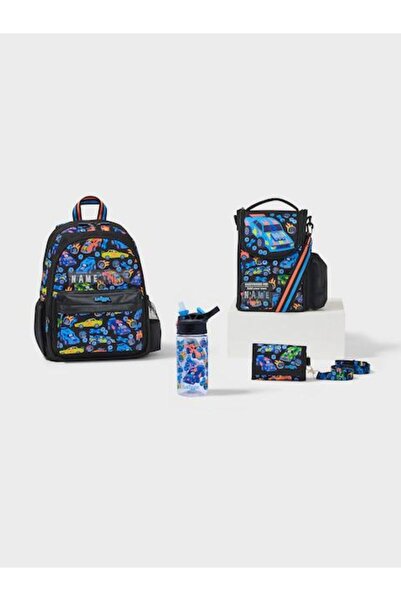 SMIGGLE Playtime 4-Piece Car School Bag Set (Bag, Water Bottle, Lunch Box, Wa...