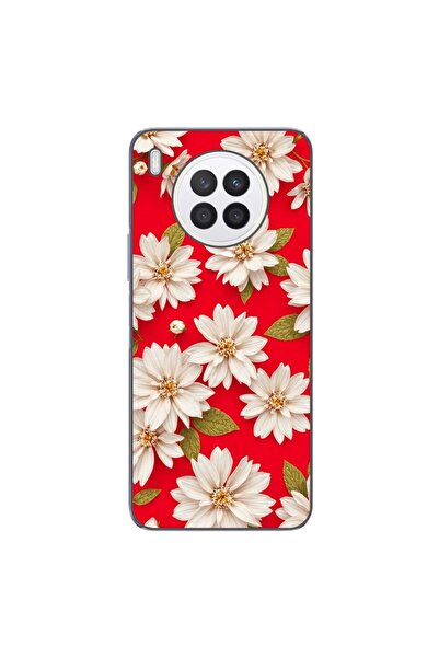OEM Θήκη συμβατή με Huawei Nova 8i, από σιλικόνη gel TPU, με λευκά λουλούδια ...