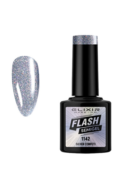 Elixir FLASH SEMI GEL (ΗΜΙΜΟΝΙΜΟ BΕΡΝΙΚΙ) - 1142 (Silver-colored CONFETI) 8ML
