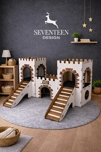 seventeen design Kale Şeklinde Ahşap Kedi ve Tavşan Evi, Çok Katlı Evcil Hayv...