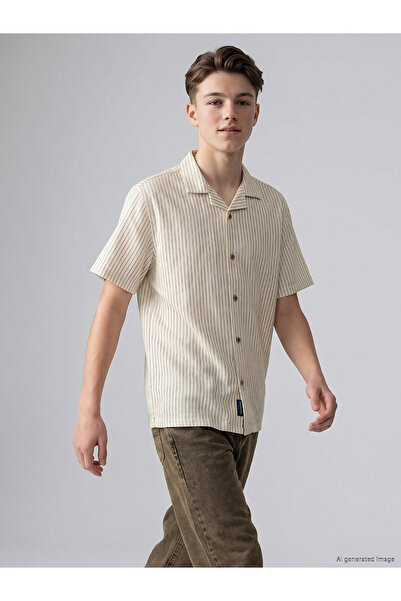 LC Waikiki Nevavm Striped Muslin Boys' Shirt with a Difference