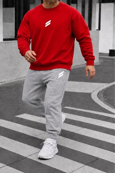 FAEL LİFE Unisex Wide Cut Zero Necklace Sweat Suit with Double Stripe Print