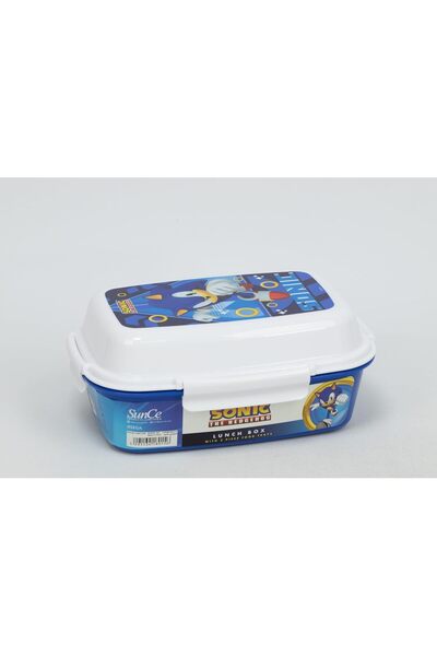 Generic Sonic character design lunch box with 4 clips for closure and 4 trays...