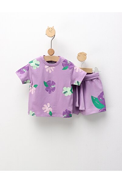 MiniKids Summer Top Bottom Set , Butterflies and Flowers, purple