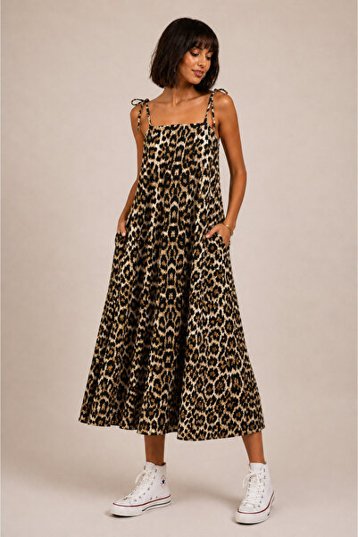 OZZY INSTYLE OZZY Kadın Leopar Desenli Elbise
