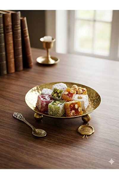 LOVYCO Decorative Forged Metal Serving Bowl - Footed Coffee Side Tray, Turkis...