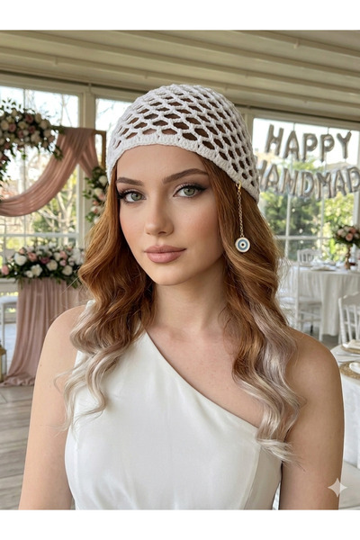 HAPPY HANDMADE Nazar Boncuğu Charmli Viral Crochet Hat/Mesh Hat/Mesh Beanie/Gift