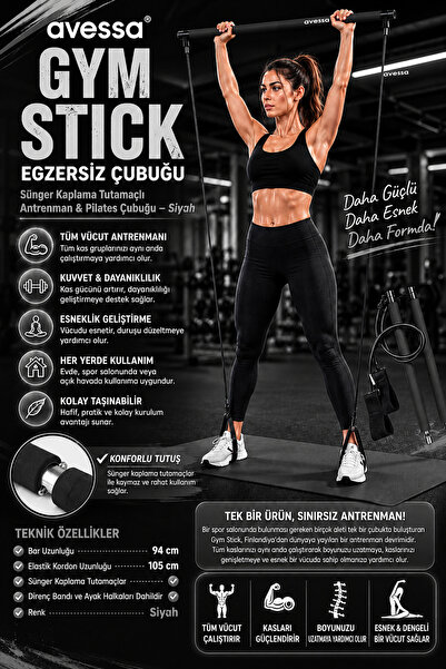AVESSA Gym Stick Egzersiz Çubuğu Sünger Kaplama Tutamaçlı Antrenman Pilates Ç...