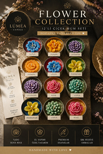 Lúmea Candle Flower Collection 12'li Çiçek Mum Seti | El Yapımı Kokulu Hediye...