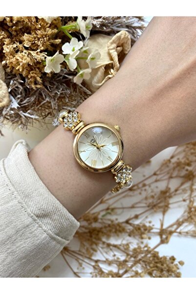 Mazzy Stoned Cord Round Gold Yellow Dial Women's Wristwatch