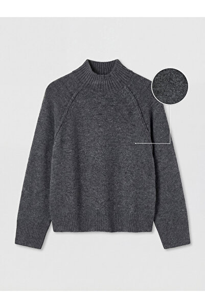 LC Waikiki Anthracite Mock Neck Women's Knitwear Sweater