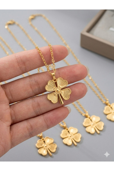 ABAKAN 🍀   Sparkling Gold Four-Leaf Clover Necklace – a Fusion of Luck and E...