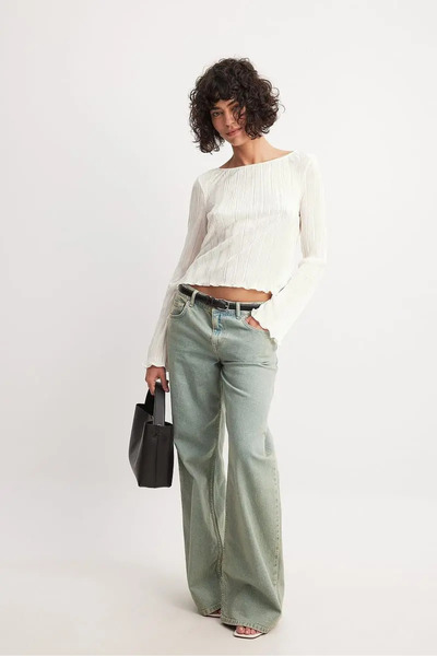 BeHill Pliseli Sırt Bağcıklı Uzun Kollu Crop Bluz