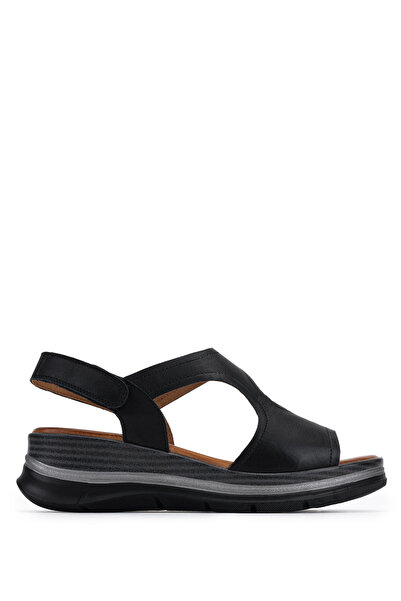 Tamer Tanca Women's Genuine Leather Black Flat Sandals