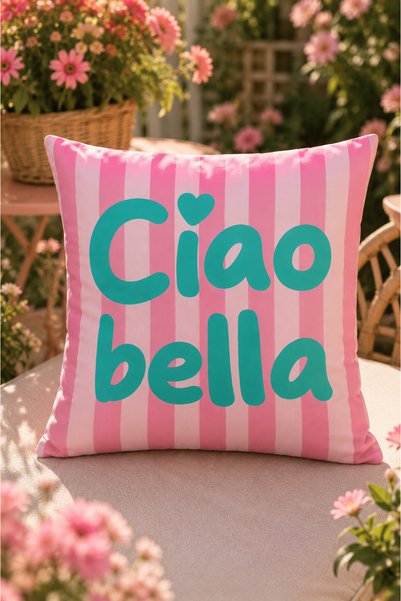 stellahomes 5-Piece Decorative Throw Pillow Cover and Runner Set with Pink Stripes and Ciao Bella Tiger Pattern