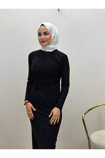 jooq Taş Detaylı Drapeli Elbise