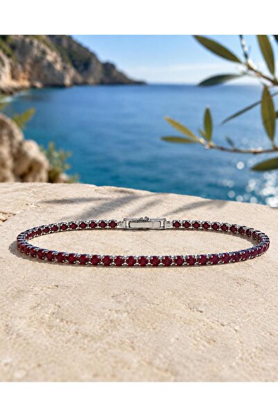 Shinestar atelier Bordo Taşlı Su Yolu Bileklik Gümüş Renk | Mare Serisi