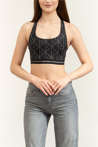 Calvin Klein Kadın CK Yazı Desen Kolsuz Slim Fit Rahat Siyah Sporcu Sütyeni