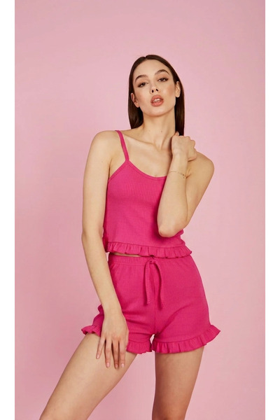 MEECY Women's Strappy Frilly Pajama Set