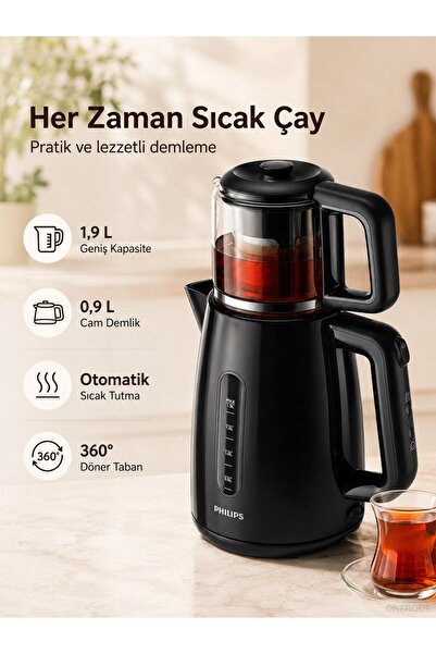 Philips Elektrikli Çaycı Su Isıtıcı Kettle Cam Demlikli Çay Makinesi 1.9 L Al...