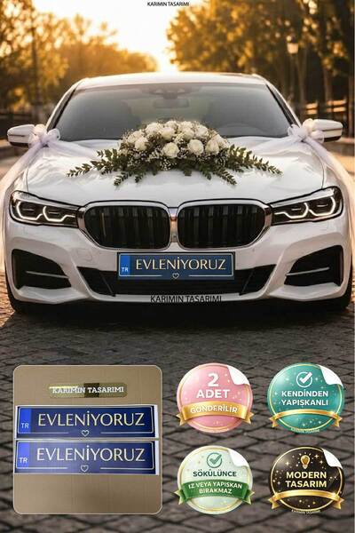 Karımın Tasarımı Evleniyoruz Yazılı TR Lacivert Renkli Gelin Arabası Plakalığ...