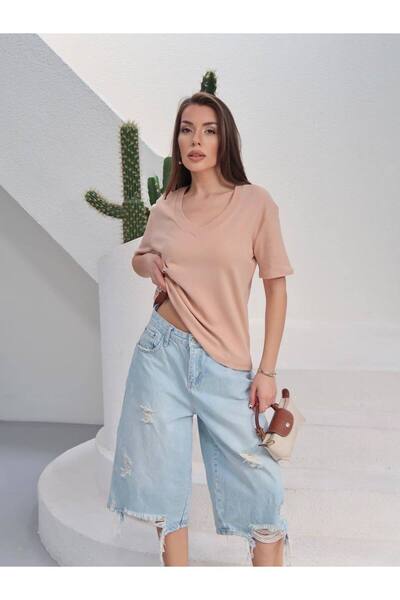 Paw Garage Γυναικείο T-Shirt Massi Interlock από ύφασμα με λαιμόκοψη V και ov...