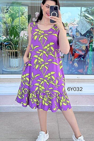 İnce Topuk Zero Sleeve Ruffled Viscose Dress 6Y032