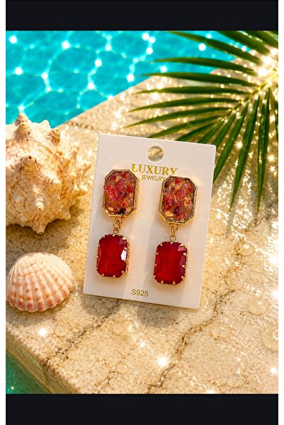 moonlightavm Luxury Red Baguette Stone Earrings