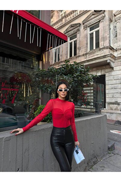 ZAVIXO Tulle Gathered Blouse with Piping