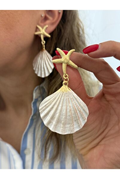 Rhodium Plated Custom Series Clam Oyster Starfish Colorful Summer Steel Earrings