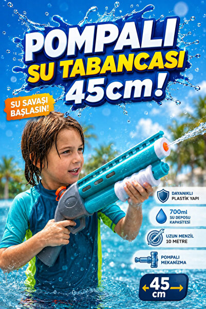 craftivio Pompalı Su Tabancası 45 cm 700 ml Uzun Menzilli Deniz Havuz Oyuncağı