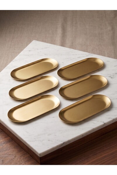 FARALYAHOME Set of 6 Gold Oval Metal Presentation Plates and Appetizer Plates...