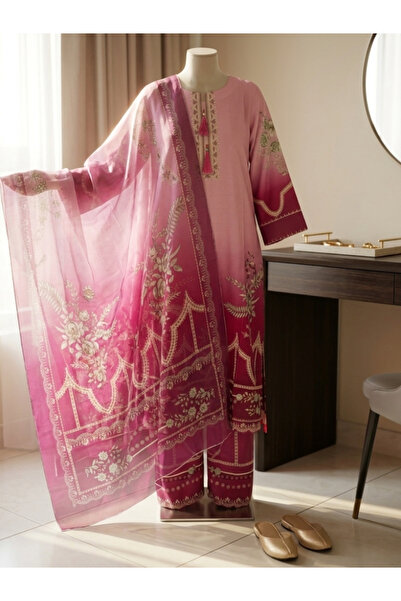 MYSMAR Pink Digital Printed Doria Lawn Suit with Tassel Neckline - AFK8874 | ...