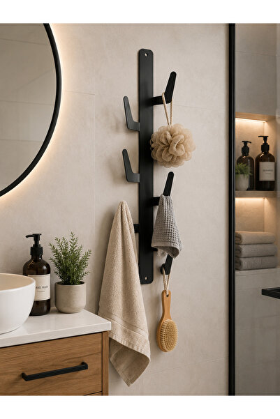 YDGR Modern Kaktüs Duvar Askılığı Siyah Metal Yapışkanlı Anahtarlık Çanta ve Havlu Askısı 42 Cm