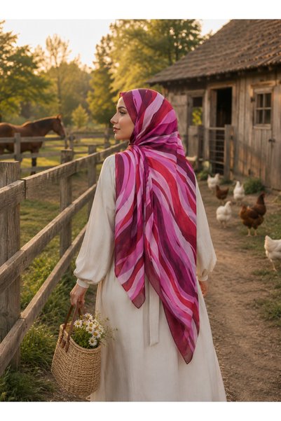 minelesarp Bambu Karaş Pink Fuchsia Tones Non-Slip Wrinkle-Free Shawl