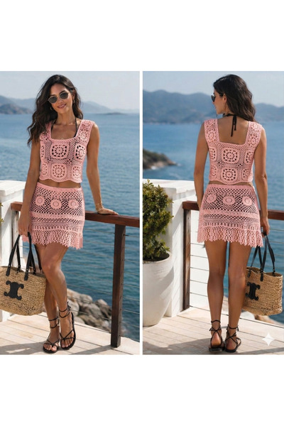 MEGAHAN BOUTIQUE Hand Knitted Crochet Beach Set - Stylish Summer Combination