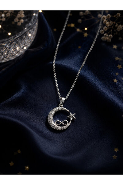 Sylvera Shop Moon Star Steel Infinity Necklace (Silver Color)