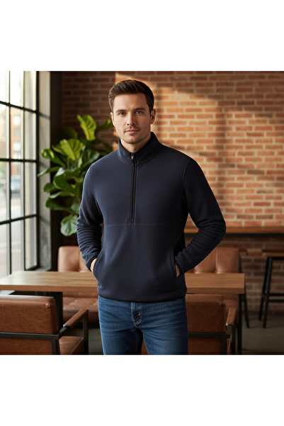 LIVERGY Men's Navy Blue Half-Zip Fleece Pullover