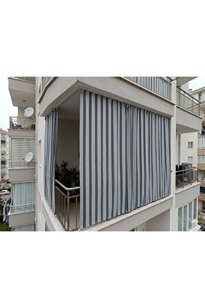 yıldız branda&döşeme 2.60x5.00 mt Çizgili Balkon Perdesi – Kornişli, Güneş ve...