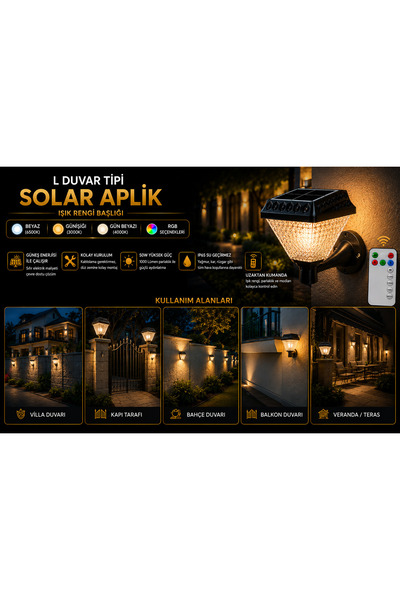 İnformed 30 W GÜNEŞ ENERJİLİ L DUVAR TİPİ SOLAR APLİK (UZAKTAN KUMANDALI) (BEYAZ-GÜNIŞIĞI-GÜN BEYAZI-RGB)