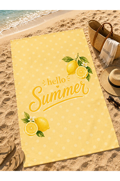 Piloji Hello Summer SarıPuantiyeli Plaj Havlusu Büyük Boy Yazlık Deniz Havlus...