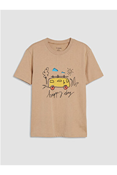 LC Waikiki New Season Beige Crew Neck Printed Boys' T-Shirt