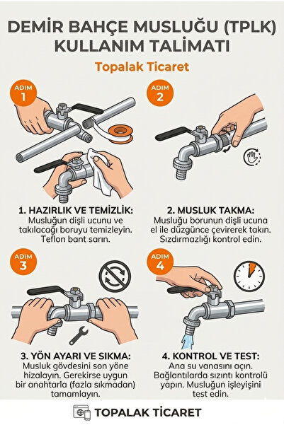 TOPALAKTİCARET Metal Bahçe Musluğu - Paslanmaz Dayanıklı Gövde - 1/2'' Profesyonel Vana