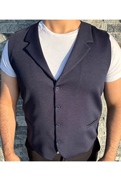 SABRİ ZENGİN Erkek Slim Fit Mono Yaka Komple Kumaş Yelek