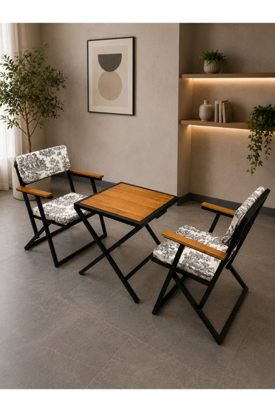 ESAMETAL MOBİLYA Minderli Balkon Bahçe Mutfak Balkon 3lü Bistro Set Katlanır ...