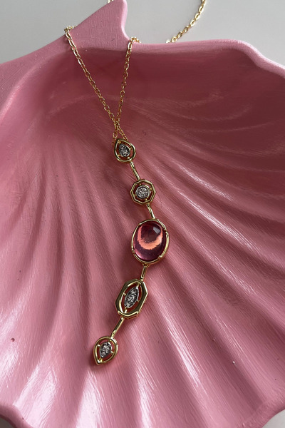 Liora Glow 14K VIP Pembe Taşlı Y Kolye