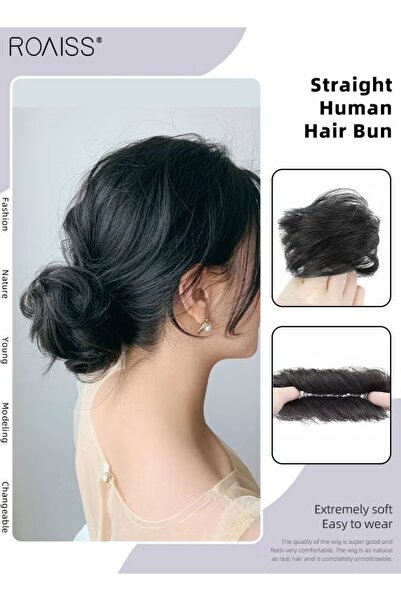 ROAISS Straight Human Hair Bun Real Updo Hairpiece Stretchy Scrunchie Elegant...